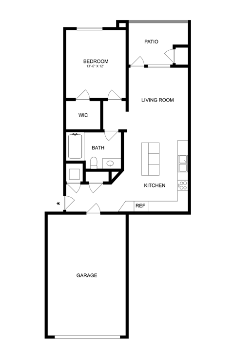 A floor plan of a house with a garage.